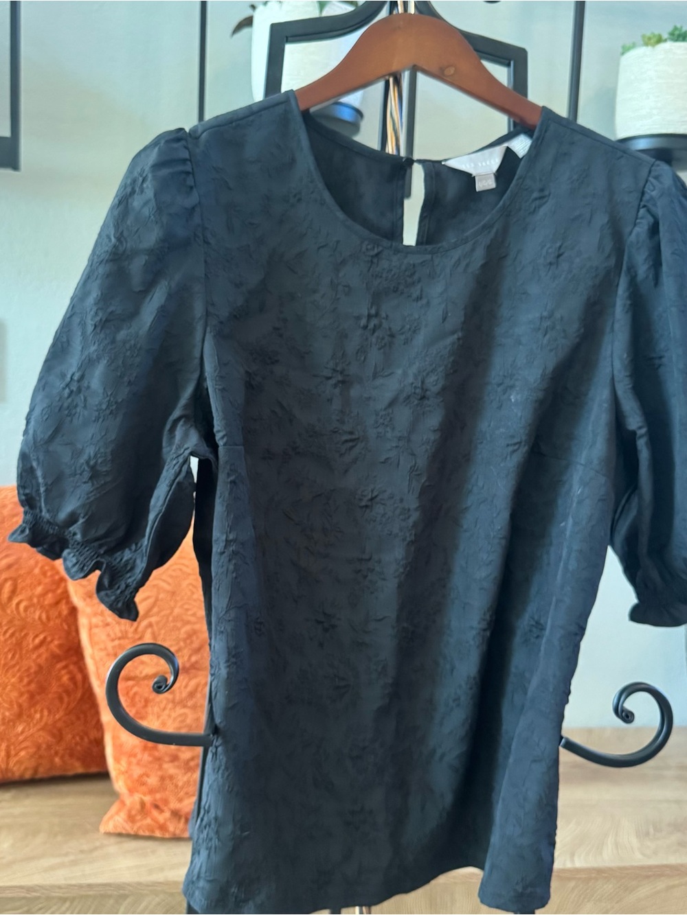Ted Baker Black Textured Puff-Sleeve Blouse-Never Worn